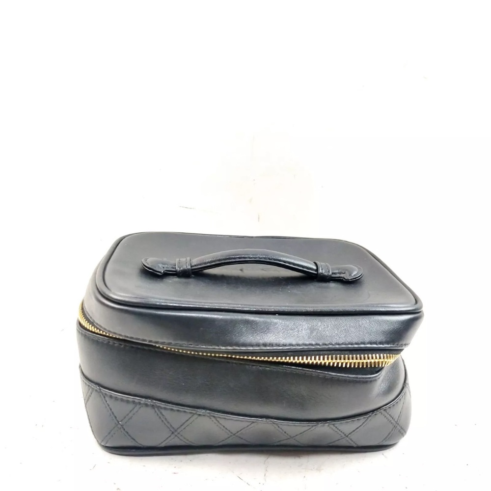 [ SOLD ] Chanel Vanity Bag  Black Lamb Skin Vintage Preowned